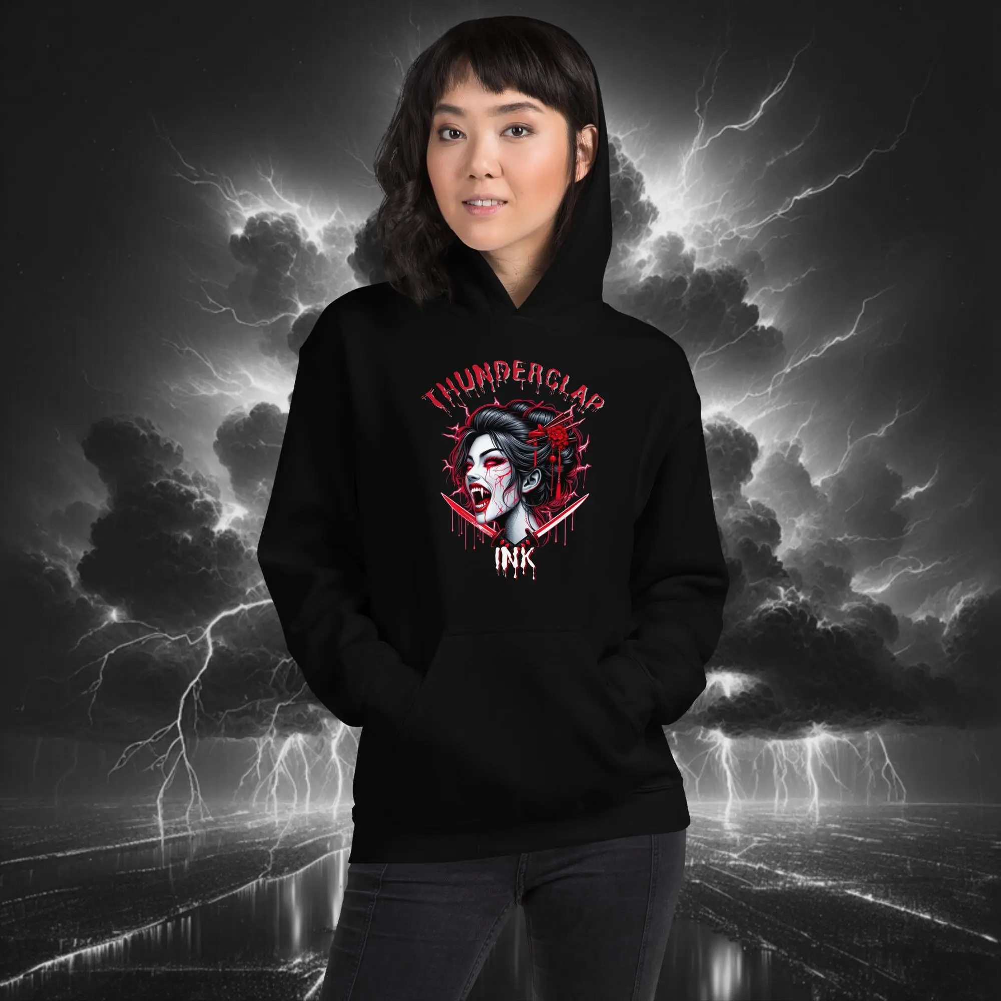 Vampiress Eclipse – Unisex Hoodie Black (Front Model)