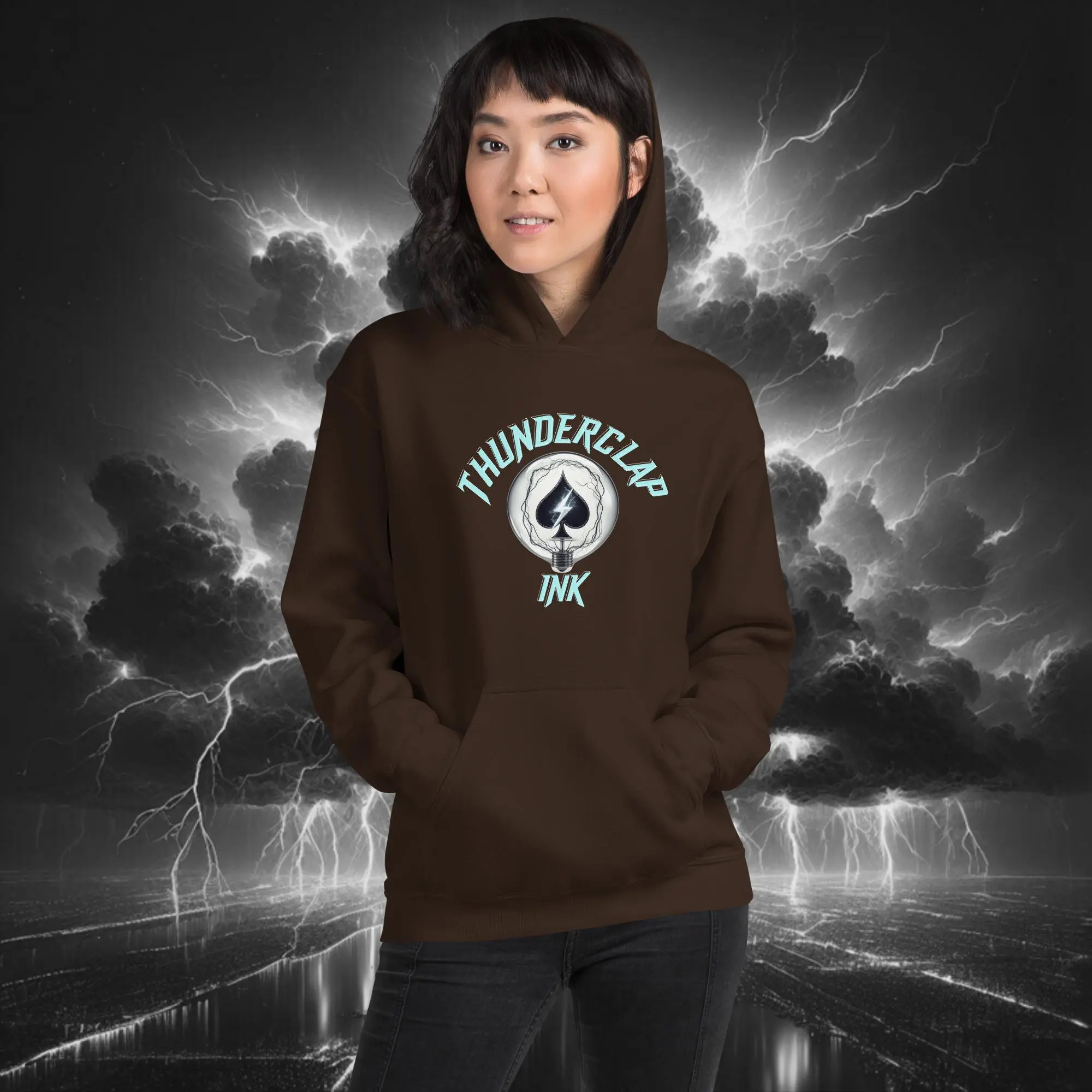Electric Bubble King of Spades Tiger – Unisex Hoodie (Dark Collection) Dark Chocolate Front Model