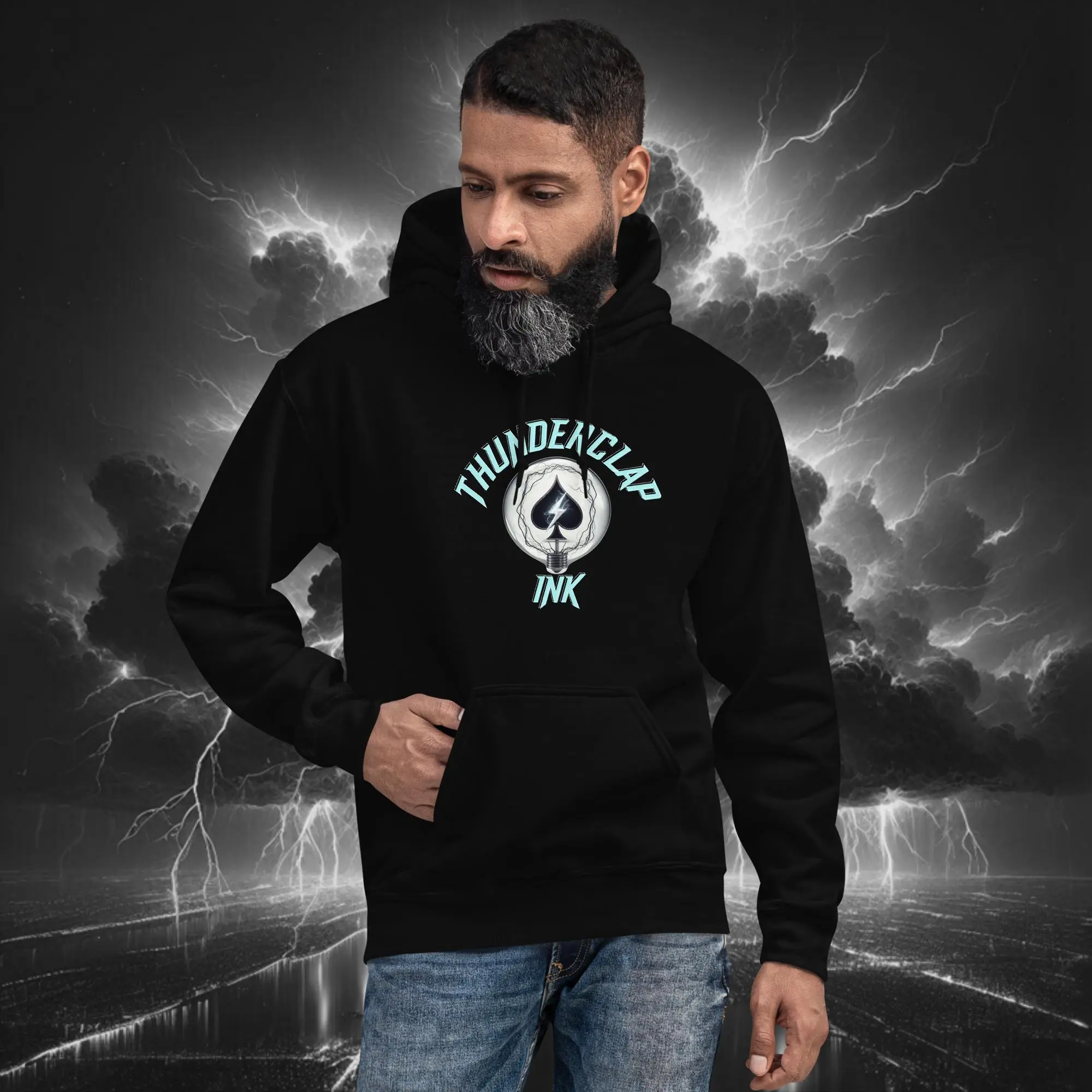 Electric Bubble King of Spades Tiger – Unisex Hoodie (Dark Collection) Black Front Model