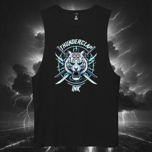 Men's "Electric Katanas" Drop Arm Tank Top Black (Front)