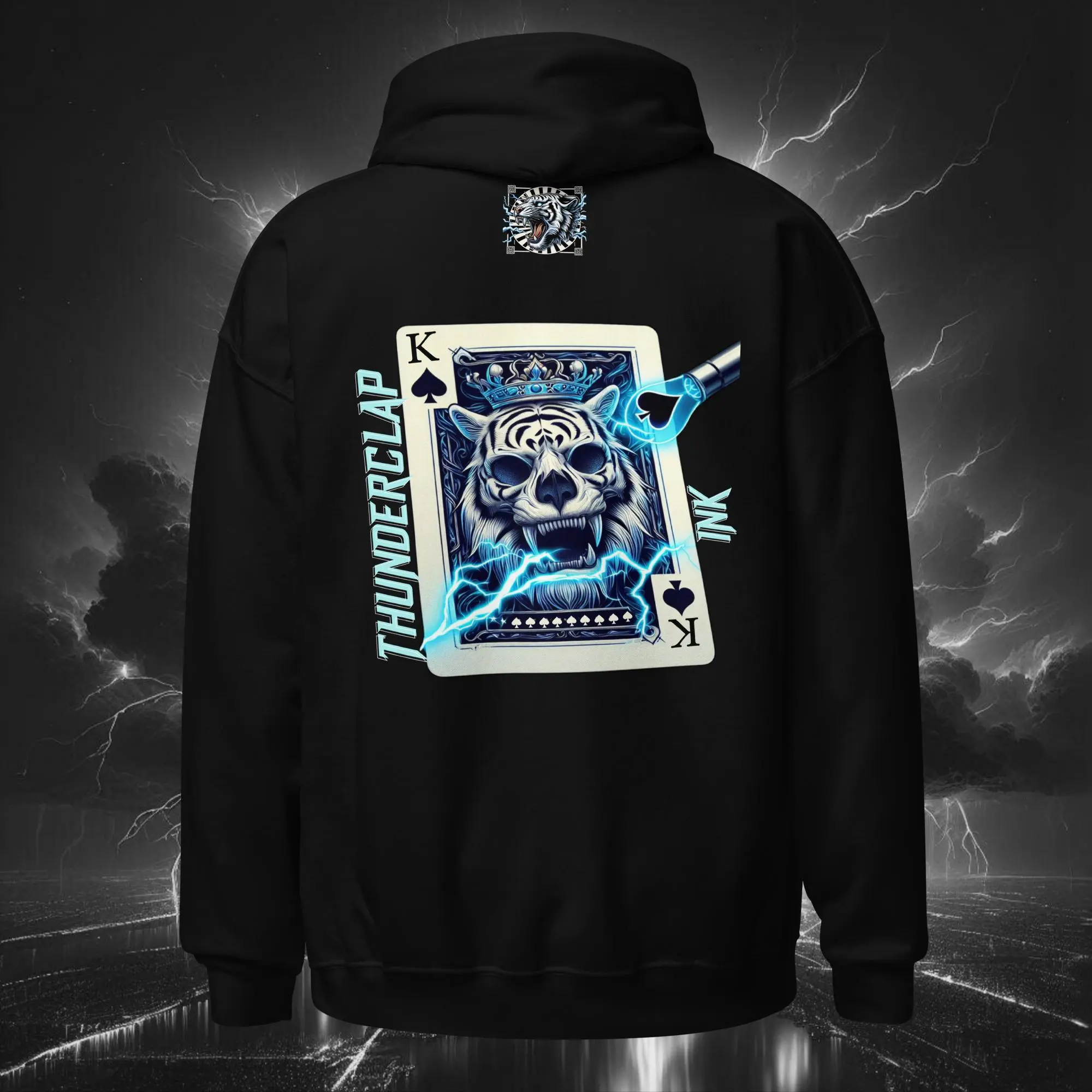 Electric Bubble King of Spades Tiger – Unisex Hoodie (Dark Collection) Black Back