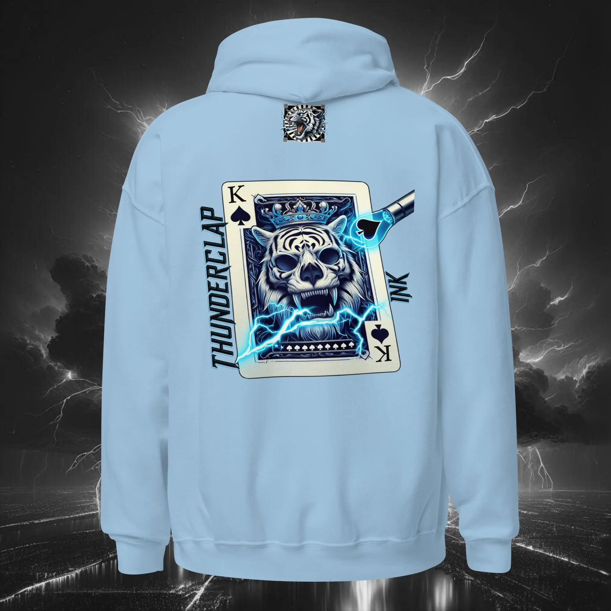 Electric Bubble King of Spades Tiger – Unisex Hoodie (Light Collection) Light Blue Back