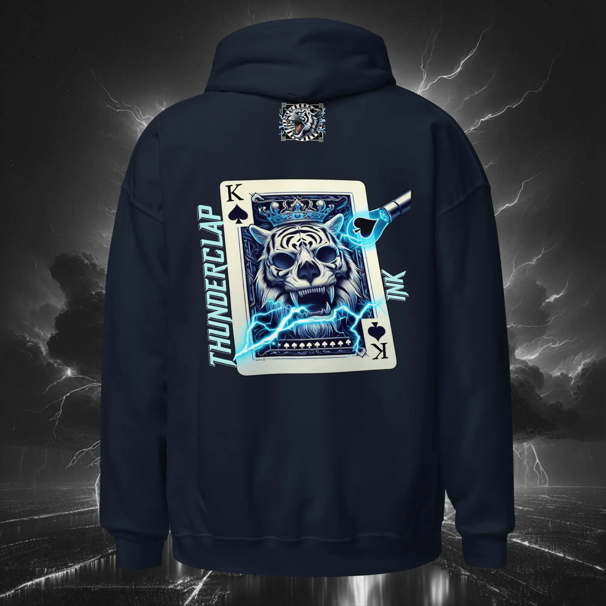 Electric Bubble King of Spades Tiger – Unisex Hoodie (Dark Collection) Navy Back