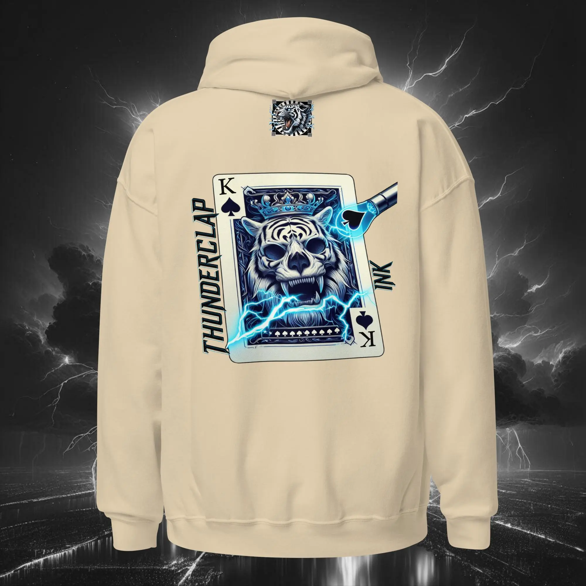 Electric Bubble King of Spades Tiger – Unisex Hoodie (Light Collection) Sand Back
