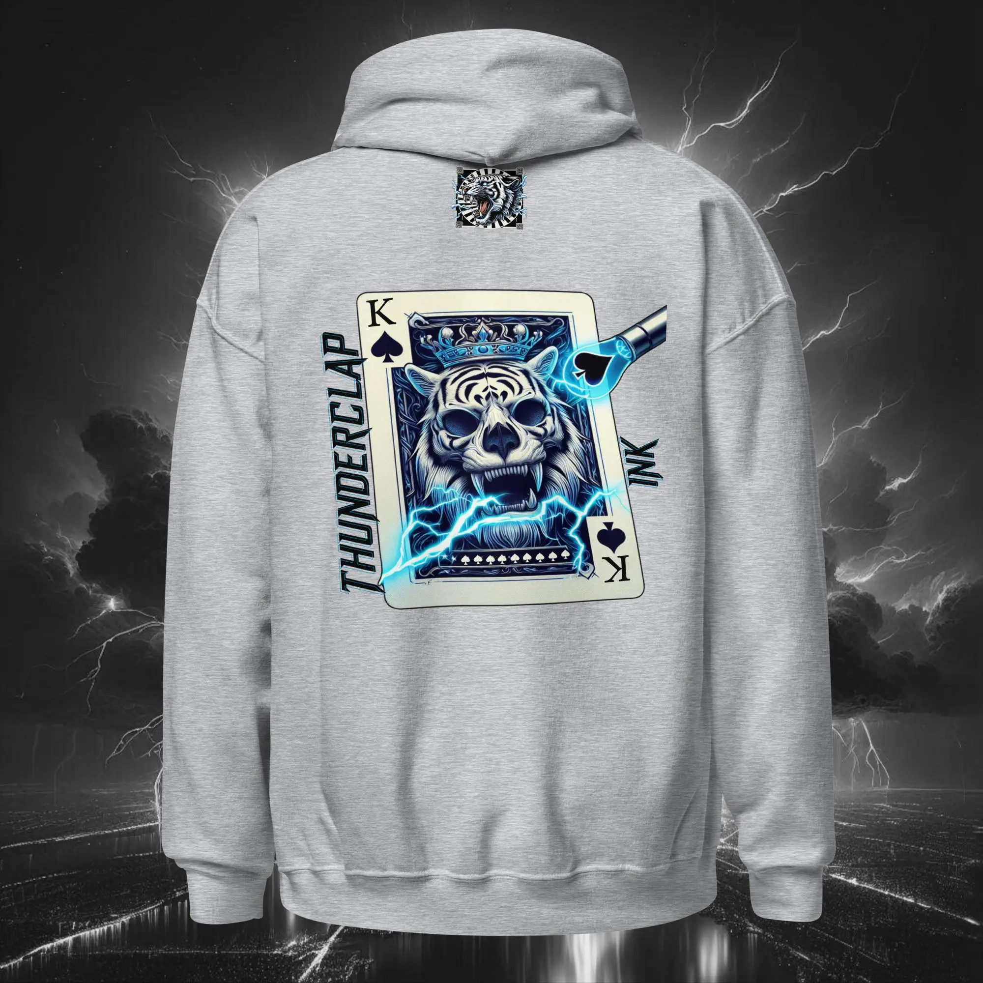 Electric Bubble King of Spades Tiger – Unisex Hoodie (Light Collection) Sport Grey Back