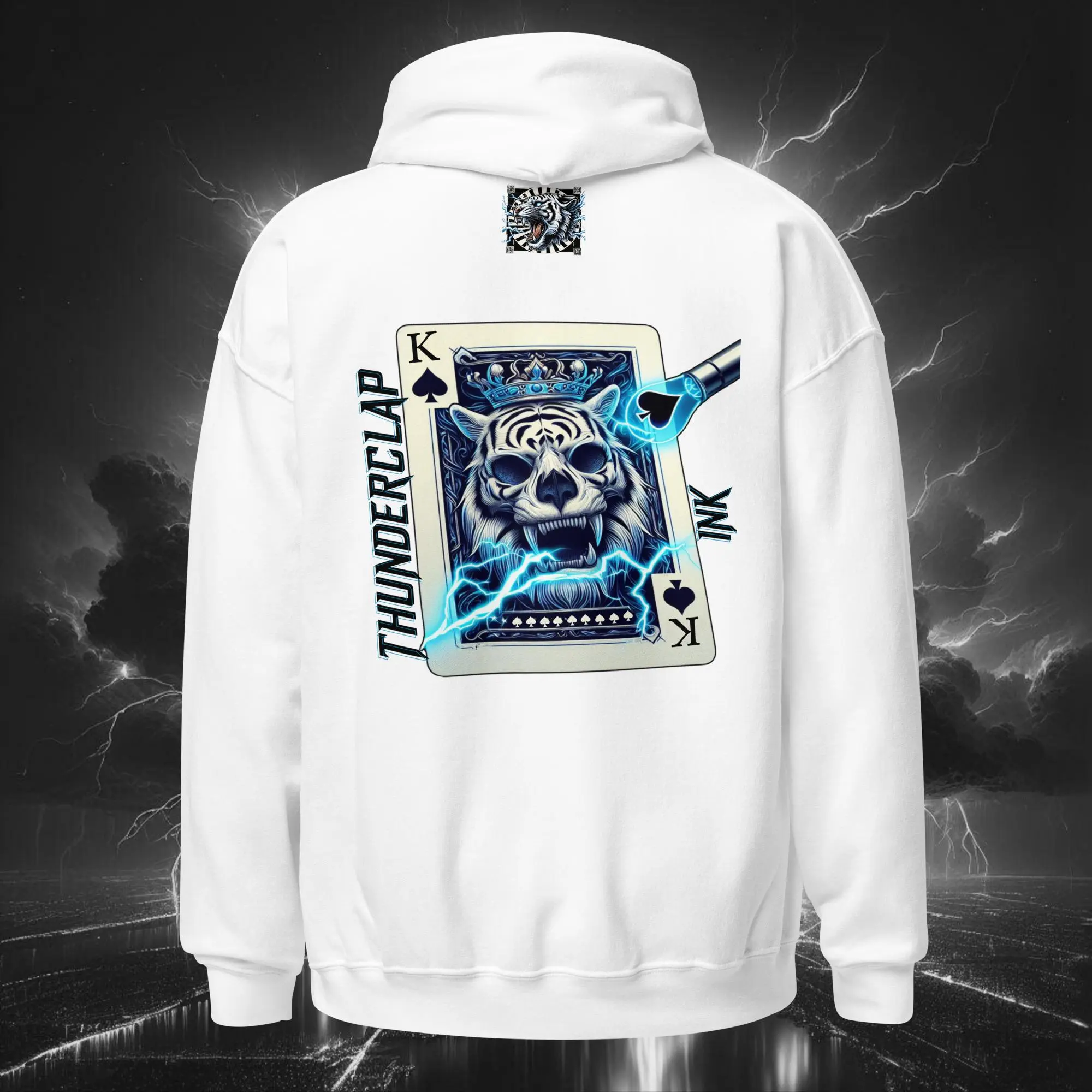 Electric Bubble King of Spades Tiger – Unisex Hoodie (Light Collection) White Back