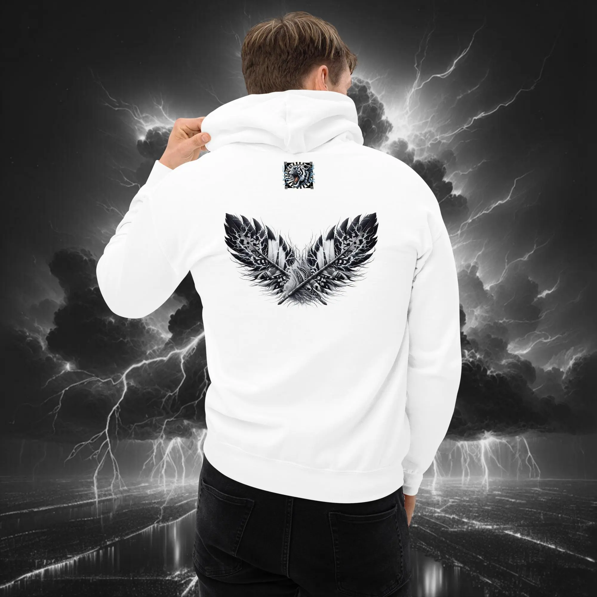 Vampire Mohawk – Unisex Hoodie White (Back Model)