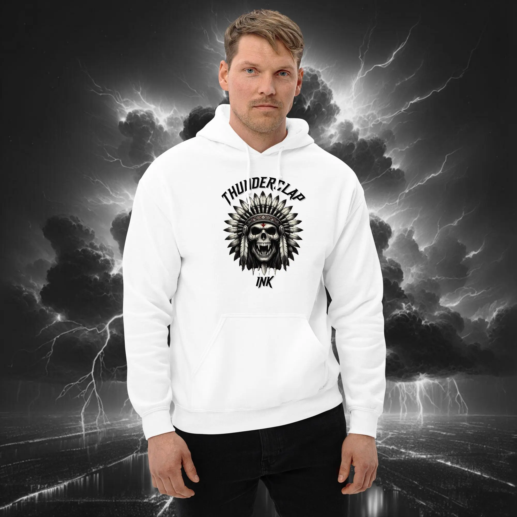 Vampire Mohawk – Unisex Hoodie White (Front Model)