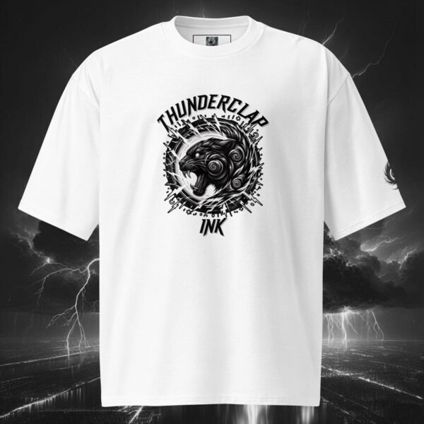 “Black Cat Electric Swirl” Unisex Oversized Heavyweight T-Shirt